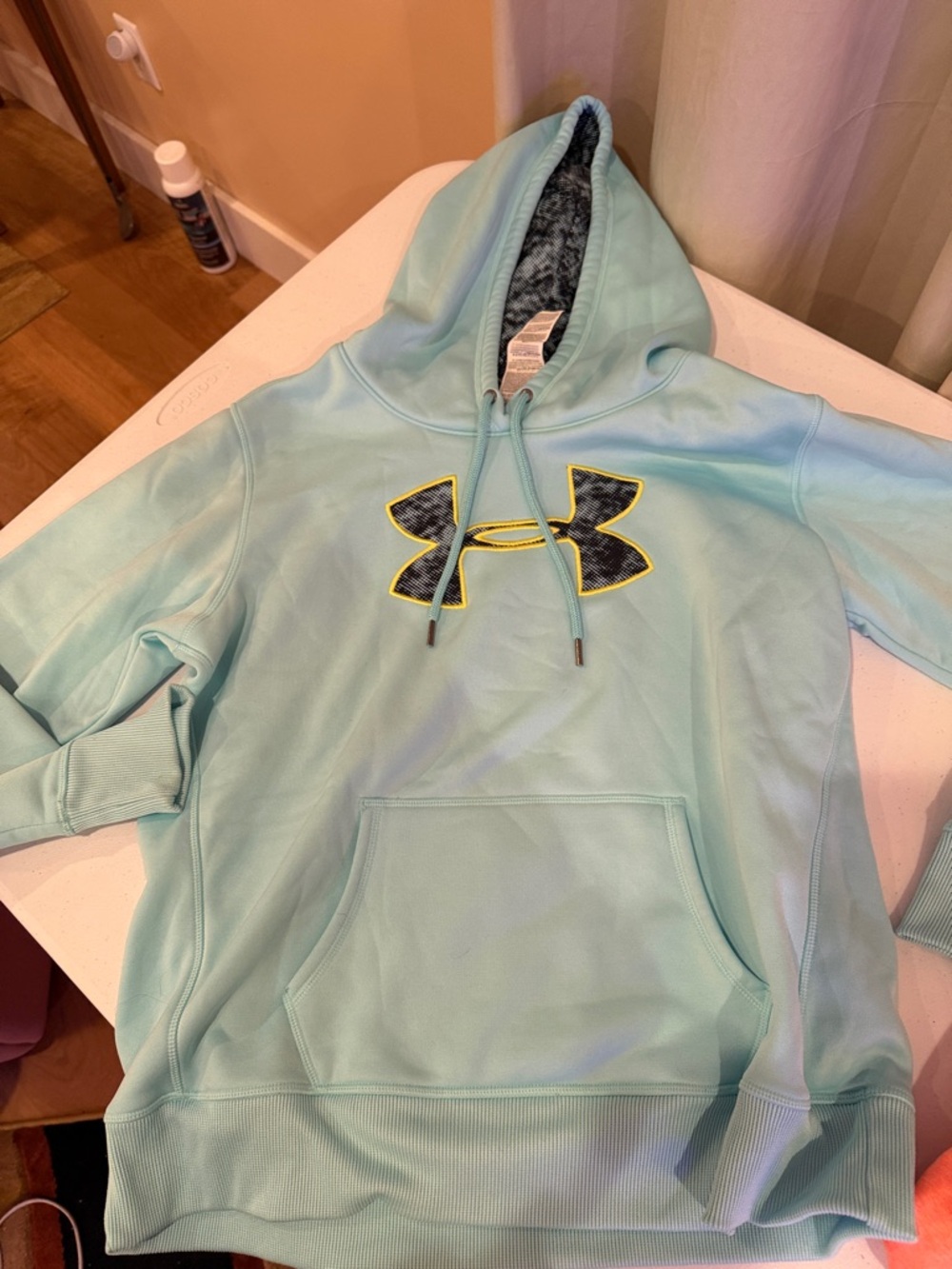 Bundle (3) Under Armour Girls' Hooded Pullover - Aqua, Coral & Gray size Large - Picture 2 of 4